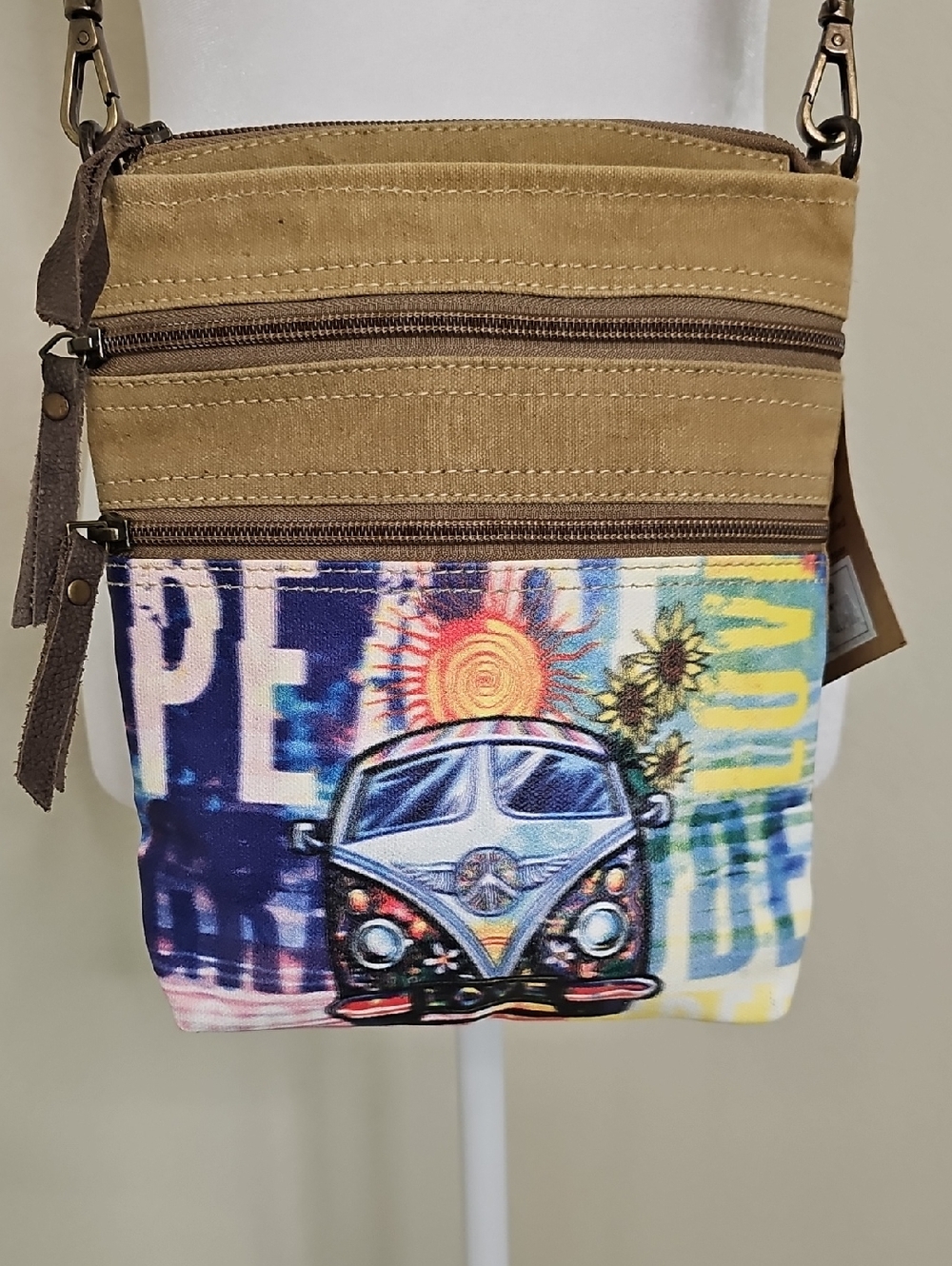 Clea Ray Volkswagon VW Bus Re-Purposed Canvas Military Tent Crossbody Bag